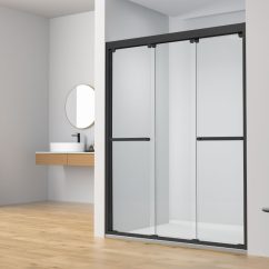 LY3501 Matte Black – Semi-Frameless Triple Sliding Shower Door, Clear Glass
